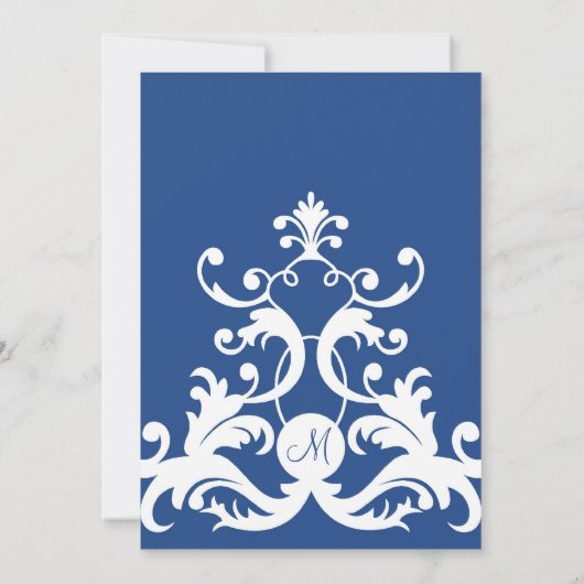 Royal Blue Elegant Damask Wedding Uitnodiging (Achterkant)