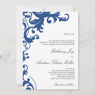 Royal Blue Elegant Damask Wedding Uitnodiging