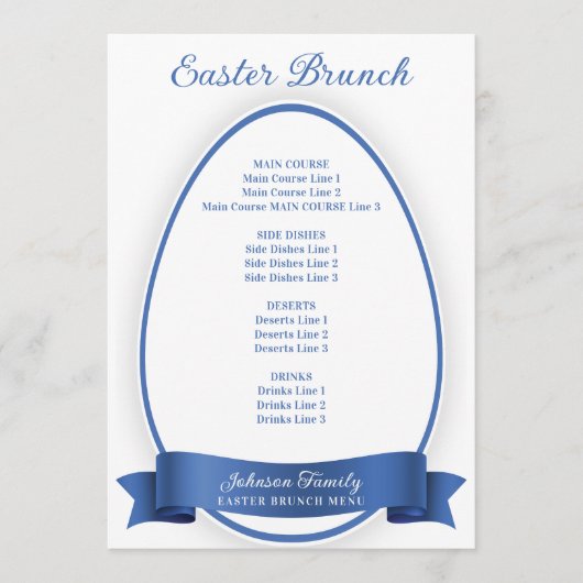 Royal Blue Elegant Eenvoudig Paasei Brunch Diner Menu (Voorkant)