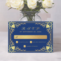Royal Blue  Elegant Faux Gold Foil Bruiloft