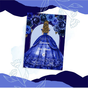 Royal Blue Elegant Floral Acents Prinses Party Kaart