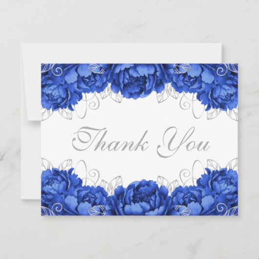 Royal Blue Elegant Floral Quinceanera Bedankkaart (Voorkant)