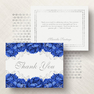 Royal Blue Elegant Floral Quinceanera Bedankkaart
