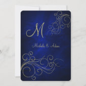 Royal Blue Elegant Gold Monogram Swirl Kaart (Voorkant)