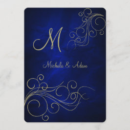 Royal Blue Elegant Gold Monogram Swirl Kaart
