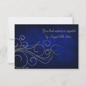 Royal Blue Elegant Gold Wedding RSVP Kaartje (Voorkant)
