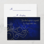 Royal Blue Elegant Gold Wedding RSVP Kaartje (Voorkant / Achterkant)
