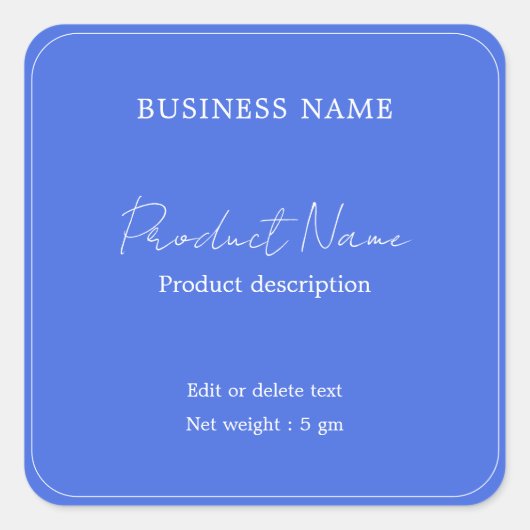 Royal Blue Elegant Modern Minimum Product Label (Voorkant)