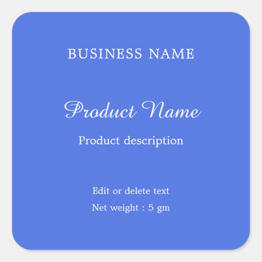 Royal Blue Elegant Modern Minimum Product Label (Voorkant)