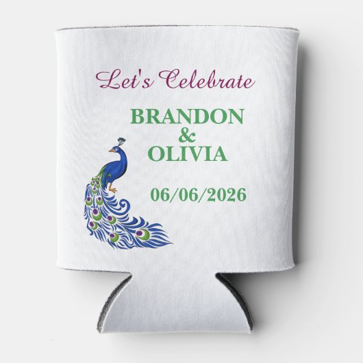 Royal Blue Elegant Peacock Wedding Can Cooler (Voorkant)