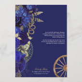 Royal Blue Elegant Rozen + Gold Charro Quinceanera Kaart (Achterkant)