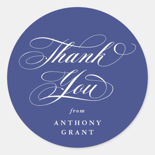 Royal Blue Elegant Script Afstuderen Bedankt Ronde Sticker (Voorkant)