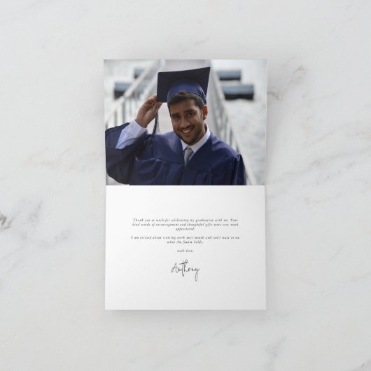 Royal Blue Elegant Script Afstuderen Foto + Berich Bedankkaart (Binnen)