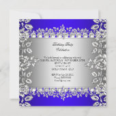 Royal Blue Elegant Silver Floral Birthday Party Kaart (Achterkant)