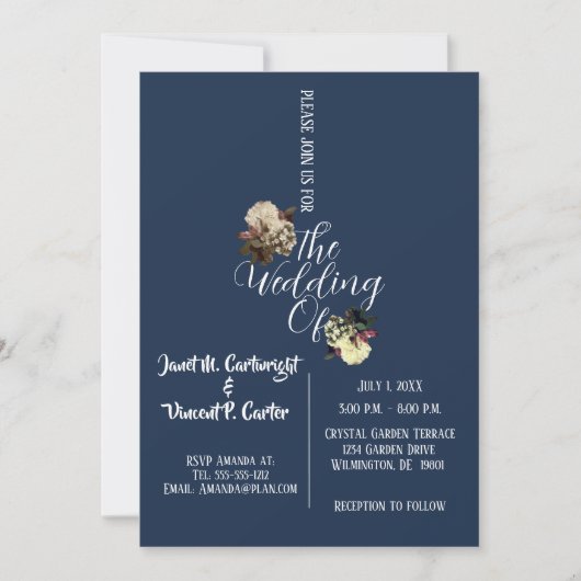Royal Blue Elegant Wedding Invitation Kaart (Voorkant)