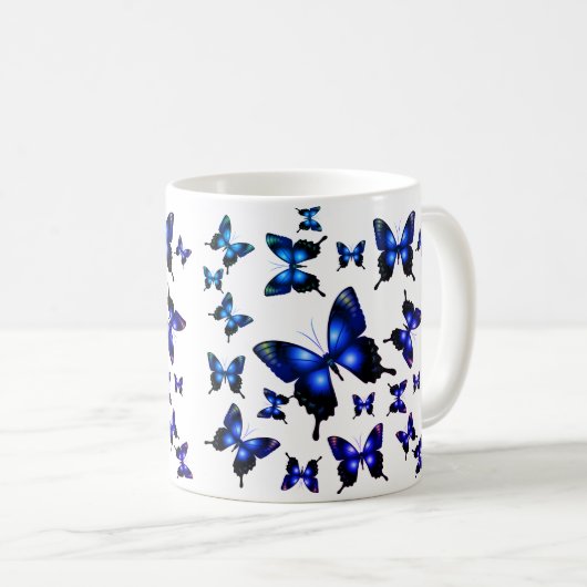 Royal Blue Elegant Whimsical Butterflies Koffiemok (Voorkant rechts)