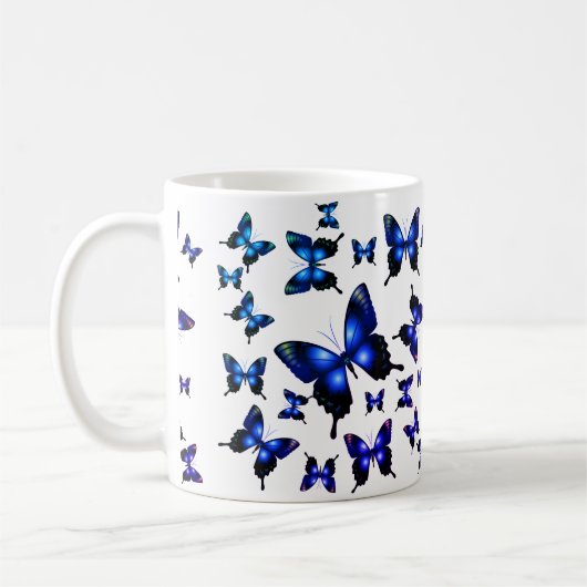 Royal Blue Elegant Whimsical Butterflies Koffiemok (Links)