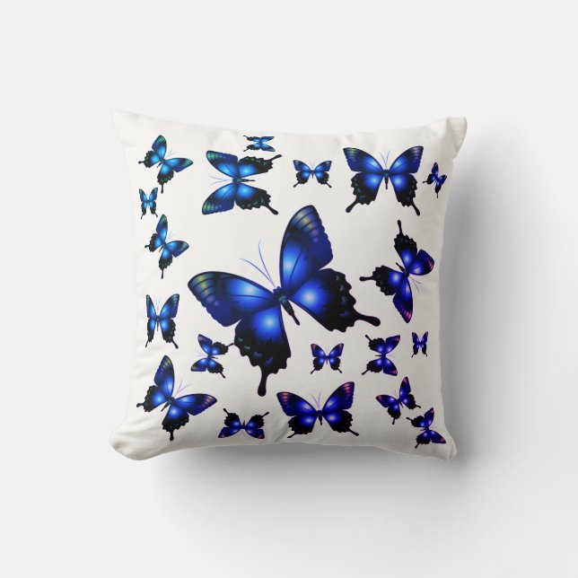 Royal Blue Elegant Whimsical Butterflies Kussen (Voorkant)