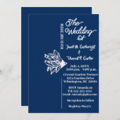 Royal Blue Elegant White Flower Wedding Kaart (Voorkant / Achterkant)