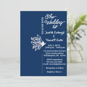 Royal Blue Elegant White Flower Wedding Kaart