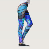 Royal Blue en Aqua Doodle met zwarte lijnen Leggings (Rechts)