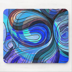 Royal Blue en Aqua Doodle met zwarte lijnen Muismat