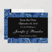 Royal Blue en Black Damask Save The Date Briefkaar Aankondigingskaart (Voorkant / Achterkant)
