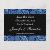 Royal Blue en Black Damask Save The Date Briefkaar Aankondigingskaart (Voorkant)