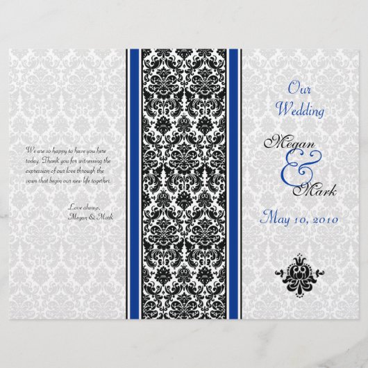 Royal Blue en Black Damask Wedding Programme (Voorkant)