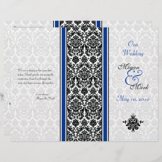 Royal Blue en Black Damask Wedding Programme (Voorkant / Achterkant)