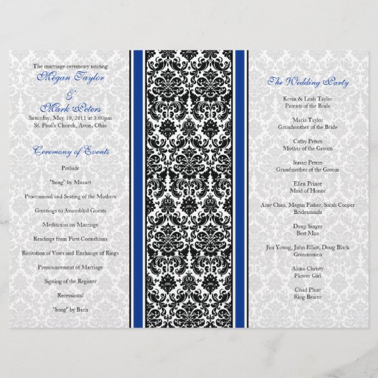 Royal Blue en Black Damask Wedding Programme (Achterkant)