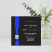 Royal Blue en Black Wedding Kaart (Staand voorkant)