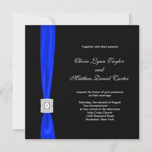 Royal Blue en Black Wedding Kaart (Voorkant)