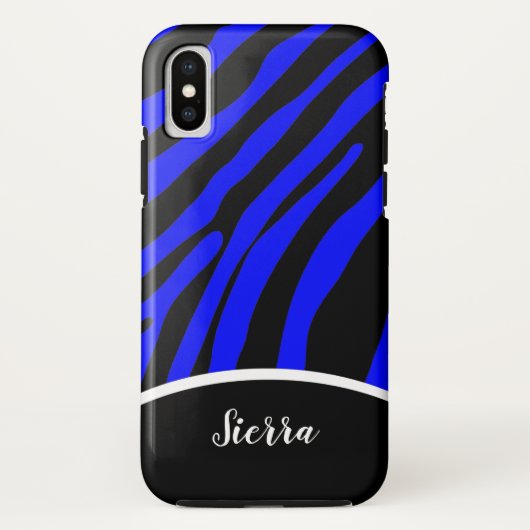 Royal Blue en Black Zebra Stripe Phone Case (Achterkant)
