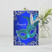 Royal Blue en Blauwgroen Blue Masquerade Party Kaart (Staand voorkant)