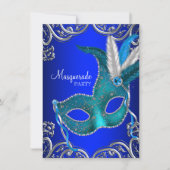 Royal Blue en Blauwgroen Blue Masquerade Party Kaart (Voorkant)
