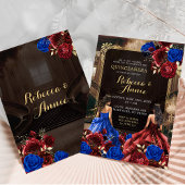 Royal Blue en Bourgondië Red Floral Royal 15 Años Kaart