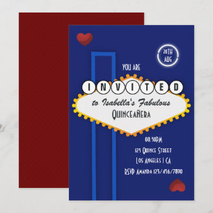 Royal Blue en Burgundy Las Vegas Quinceañera Kaart