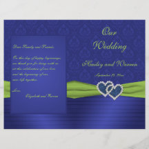 Royal Blue en Chartreuse Damask Wedding Programme