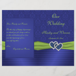 Royal Blue en Chartreuse Damask Wedding Programme
