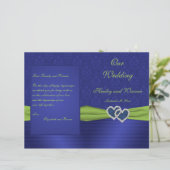 Royal Blue en Chartreuse Damask Wedding Programme (Staand voorkant)