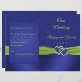 Royal Blue en Chartreuse Damask Wedding Programme (Voorkant / Achterkant)
