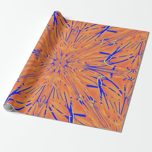 Royal Blue en Citrus Oranje tropisch ontwerp Cadeaupapier (Uitgerold)