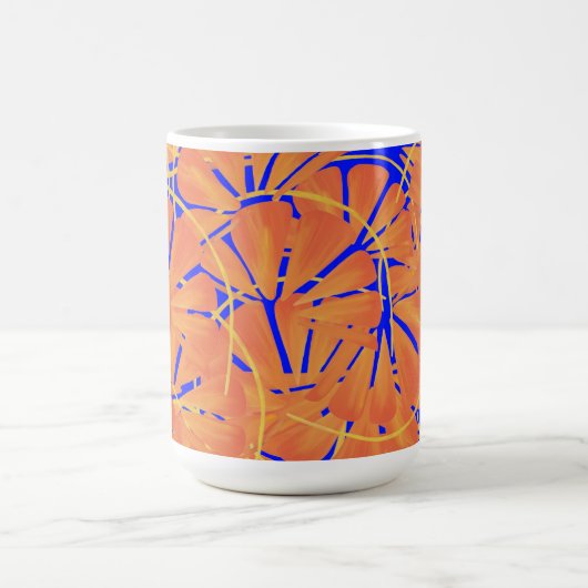 Royal Blue en Citrus Oranje tropisch ontwerp Magische Mok (Midden)