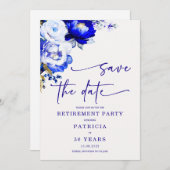 Royal Blue en Dusty Blue Retirement Save the Date Kaart (Voorkant / Achterkant)