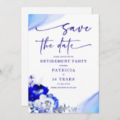 Royal Blue en Dusty Blue Retirement Save the Date Kaart (Voorkant / Achterkant)