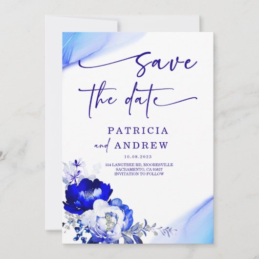 Royal Blue en Dusty Blue Rozen Save the Date Kaart (Voorkant)