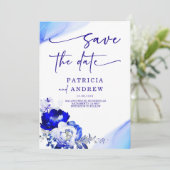 Royal Blue en Dusty Blue Rozen Save the Date Kaart (Staand voorkant)