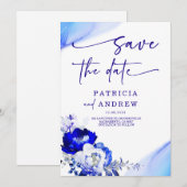 Royal Blue en Dusty Blue Rozen Save the Date Kaart (Voorkant / Achterkant)