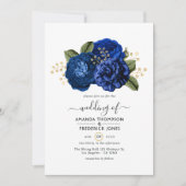 Royal Blue en Faux Folie Gold Floral Wedding Kaart (Voorkant)